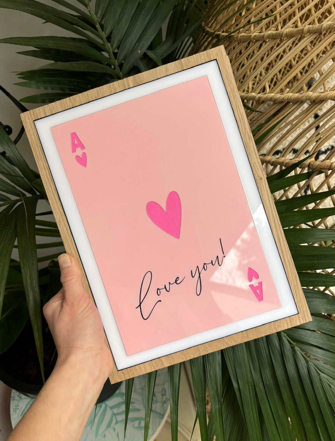 Love You Playing Card Wall Art – Pink Acrylic Statement Print ♠️💖