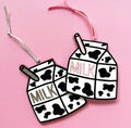 Silver Glitter Cow Milk Carton Hanging Decoration 🥛✨